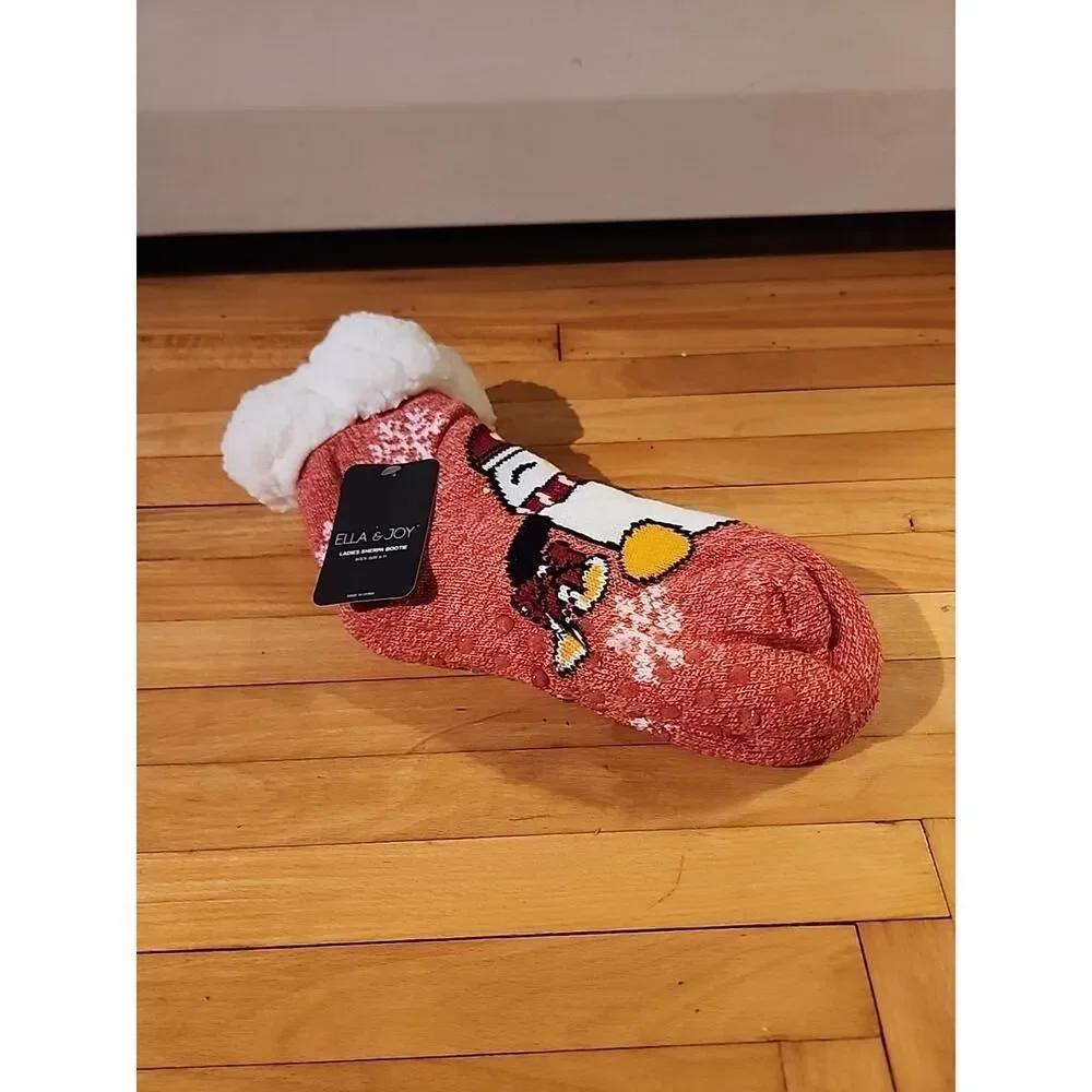 Penguins Ella & Joy Sherpa Non Slip Bootie Socks Size 9 - 11 Christmas Winter